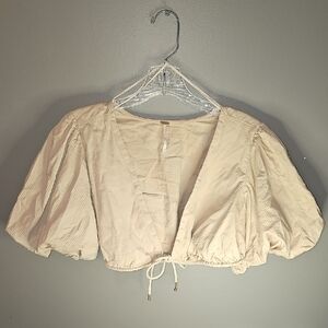 Free People Cream Crop Blouse with Puffed Sleeves